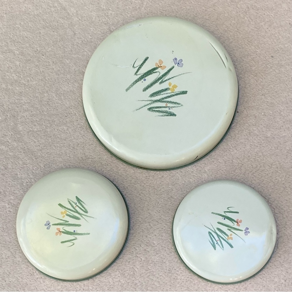 Vintage Studio Nova Floral Metal Tins Kitchen Canisters-Cream/Green-Vtg-Flowers - Picture 5 of 13